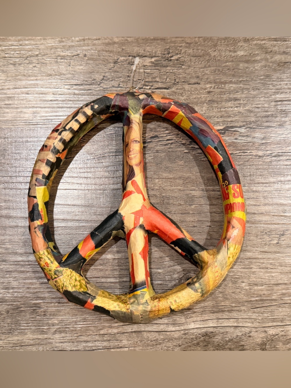 Handmade Decoupage Brittany Spears Peace Sign Wall Decor - Multi Color